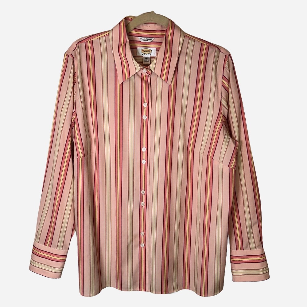 Talbots Women's Striped Button Up Blouse Shirt 14W Stretch Wrinkle Resistant